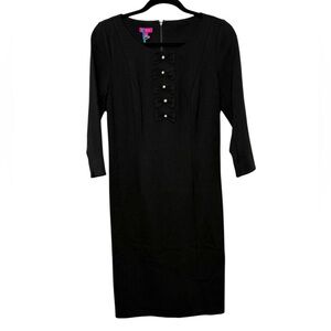 Talbots Dress Size 4 Black Bow Pearl Sheath 3/4 Sleeve Classic